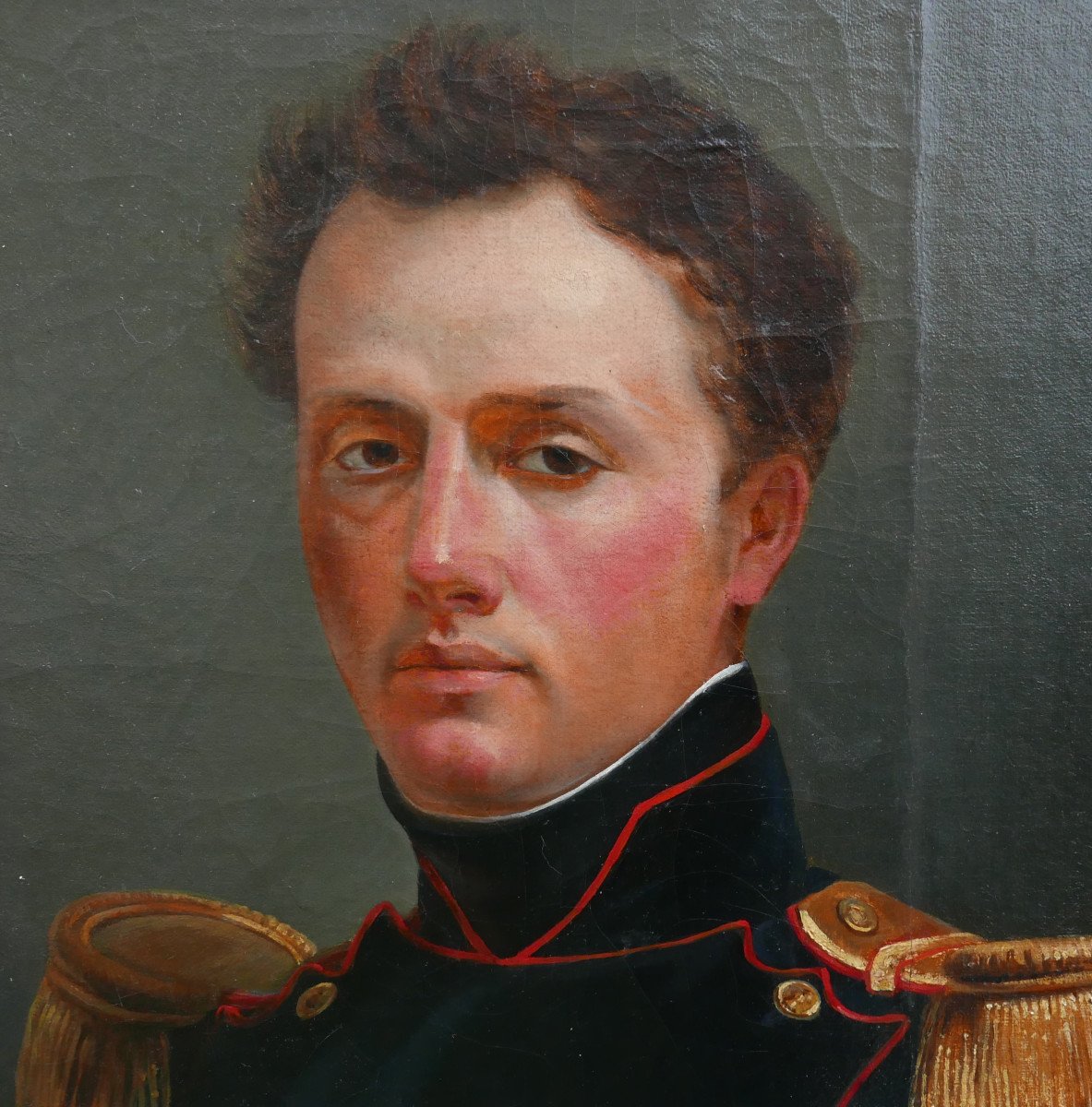 Portrait Of A Male Officer Of The National Guard Oil/canvas From The 19th Century-photo-2