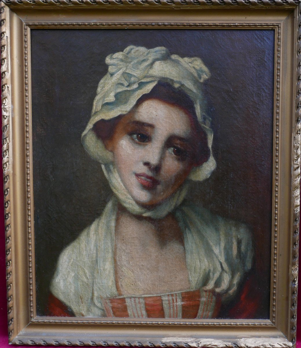 Portrait Of A Young Woman With A Bonnet Oil/canvas From The 18th Century-photo-2