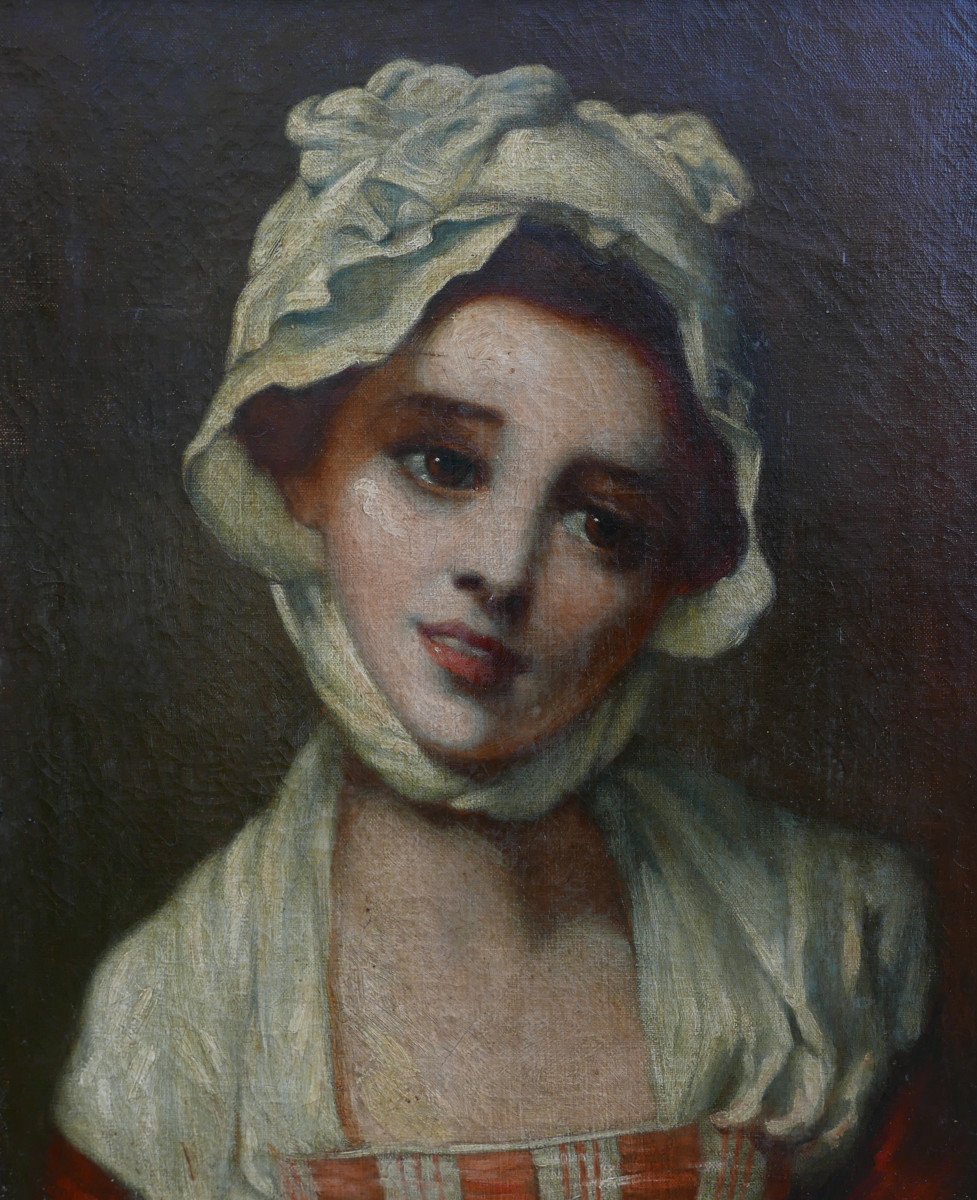 Portrait Of A Young Woman With A Bonnet Oil/canvas From The 18th Century-photo-3