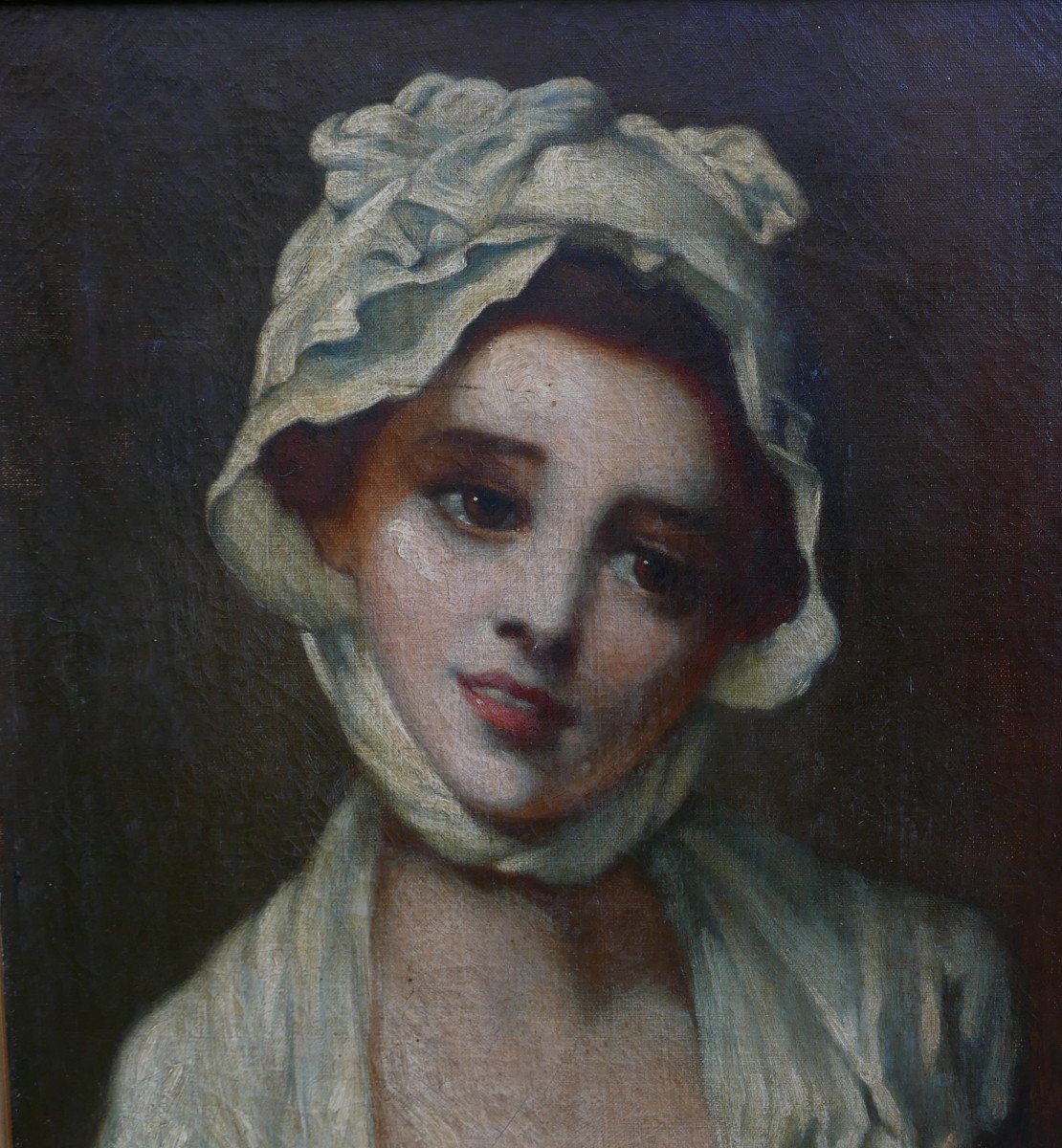 Portrait Of A Young Woman With A Bonnet Oil/canvas From The 18th Century-photo-4