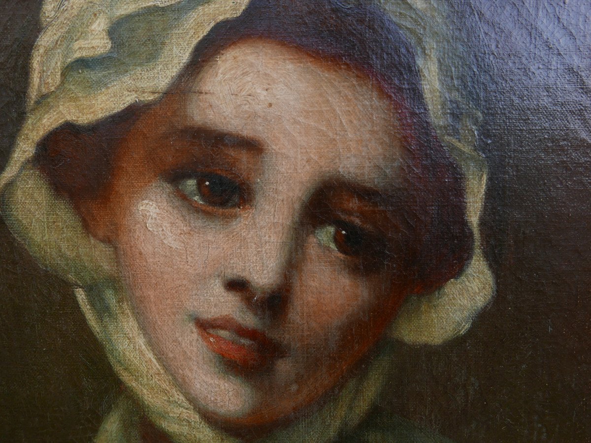 Portrait Of A Young Woman With A Bonnet Oil/canvas From The 18th Century-photo-2