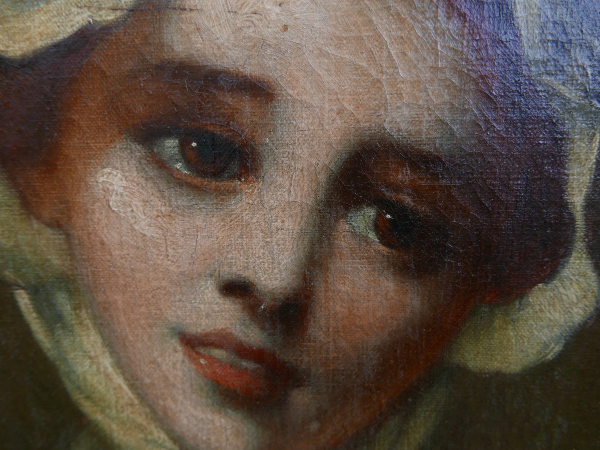 Portrait Of A Young Woman With A Bonnet Oil/canvas From The 18th Century-photo-4