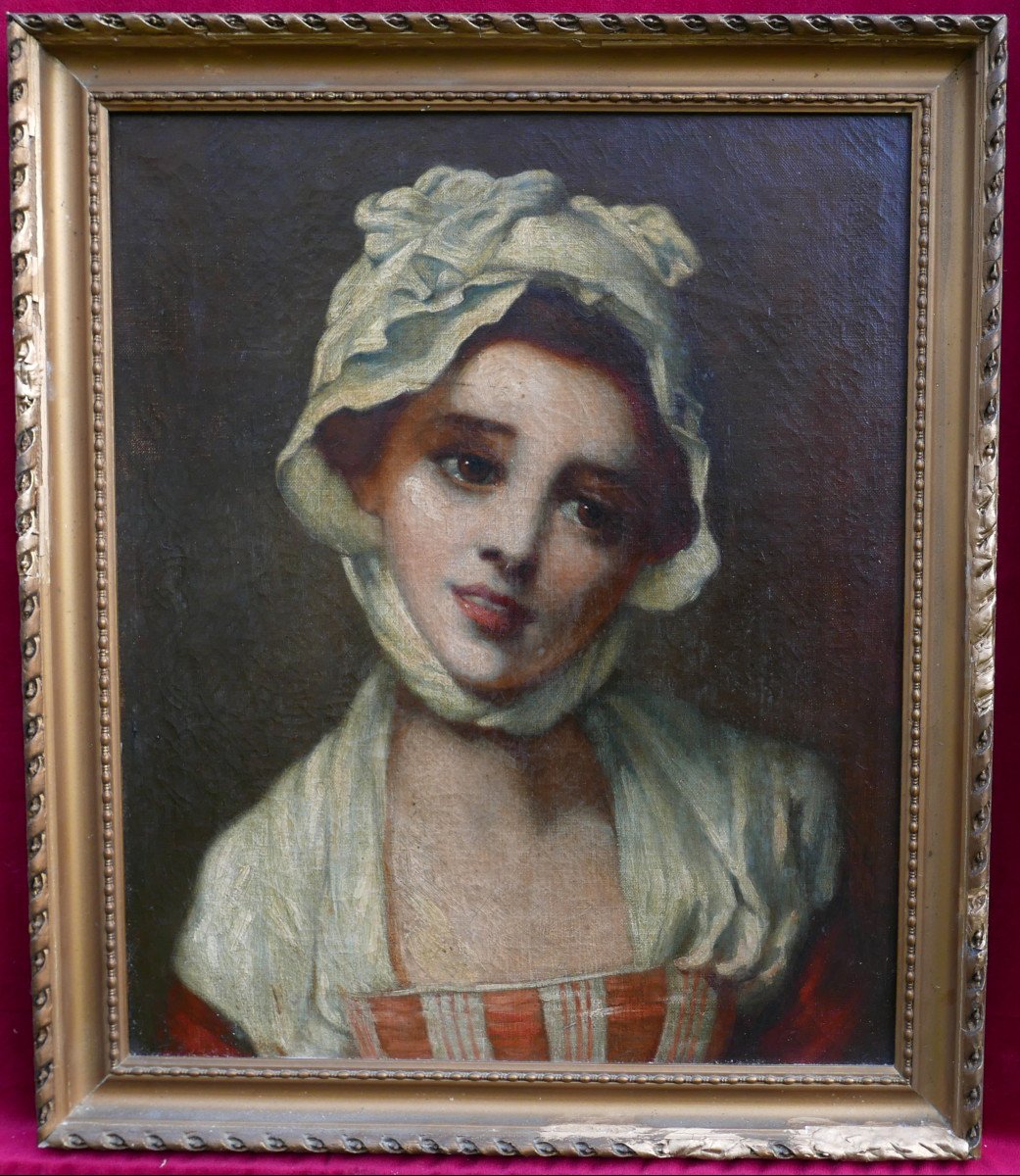 Portrait Of A Young Woman With A Bonnet Oil/canvas From The 18th Century