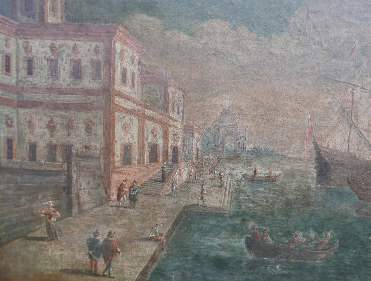 Tableau Paysage Canal De Venise Atelier Canaletto Huile/toile Du XVIIIème Siècle-photo-4