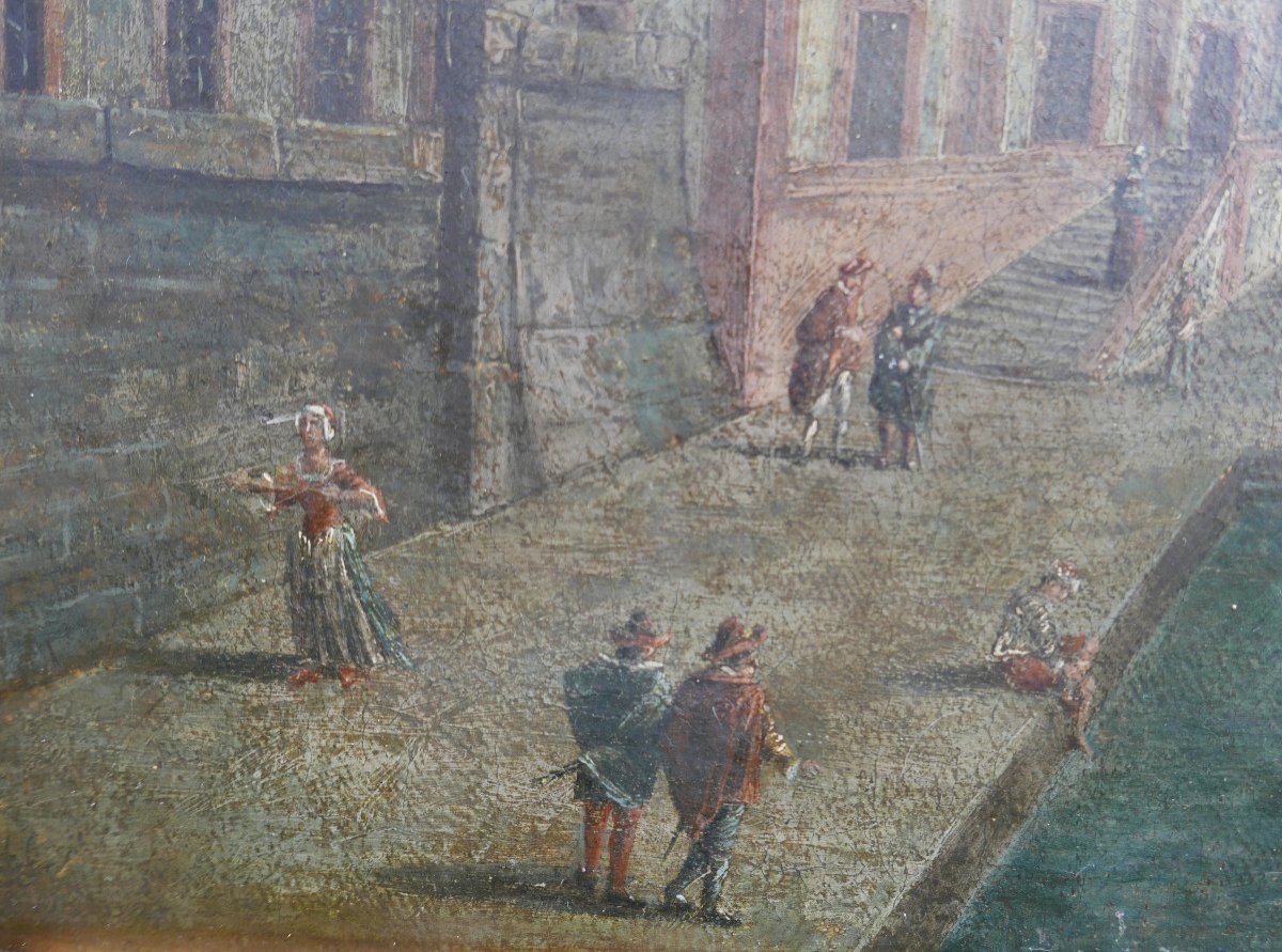 Tableau Paysage Canal De Venise Atelier Canaletto Huile/toile Du XVIIIème Siècle-photo-1