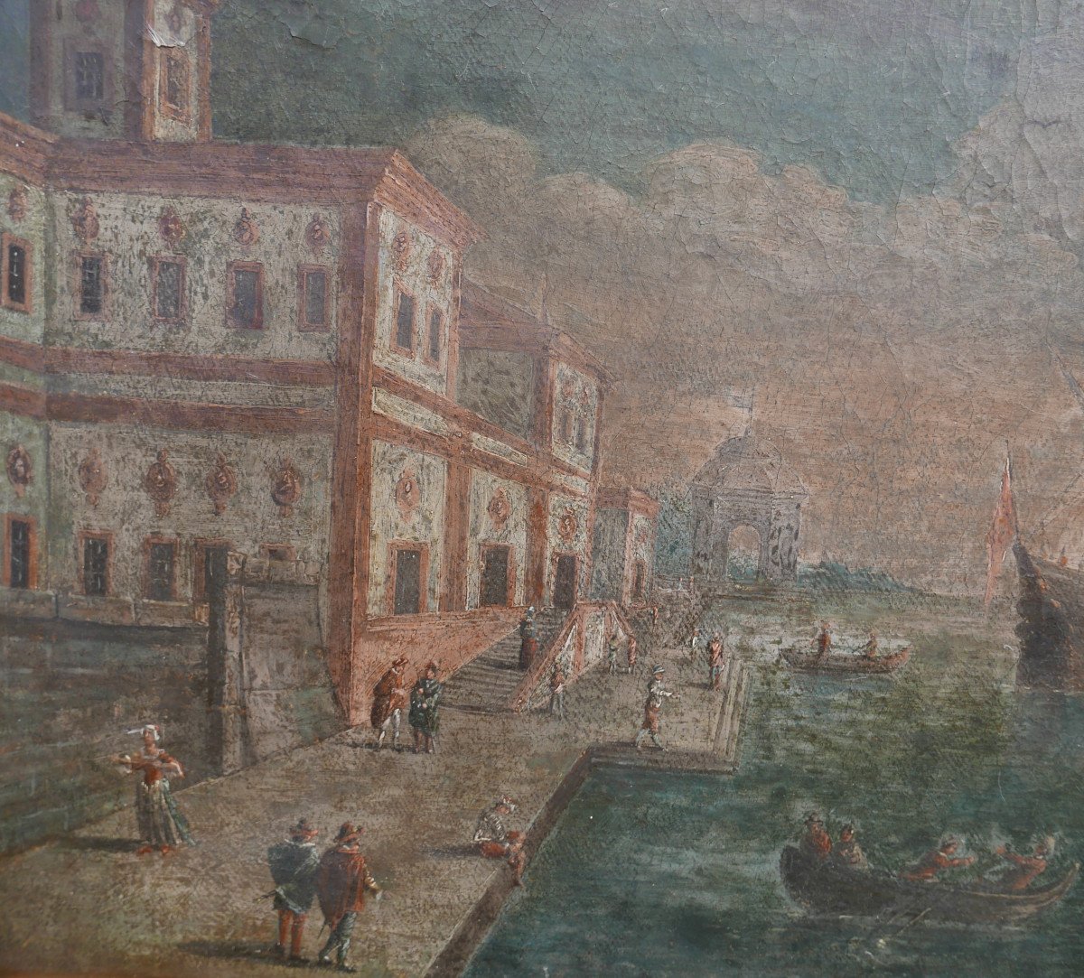 Tableau Paysage Canal De Venise Atelier Canaletto Huile/toile Du XVIIIème Siècle-photo-4