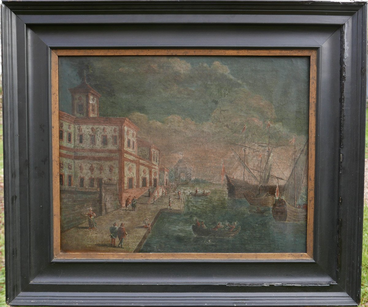 Tableau Paysage Canal De Venise Atelier Canaletto Huile/toile Du XVIIIème Siècle