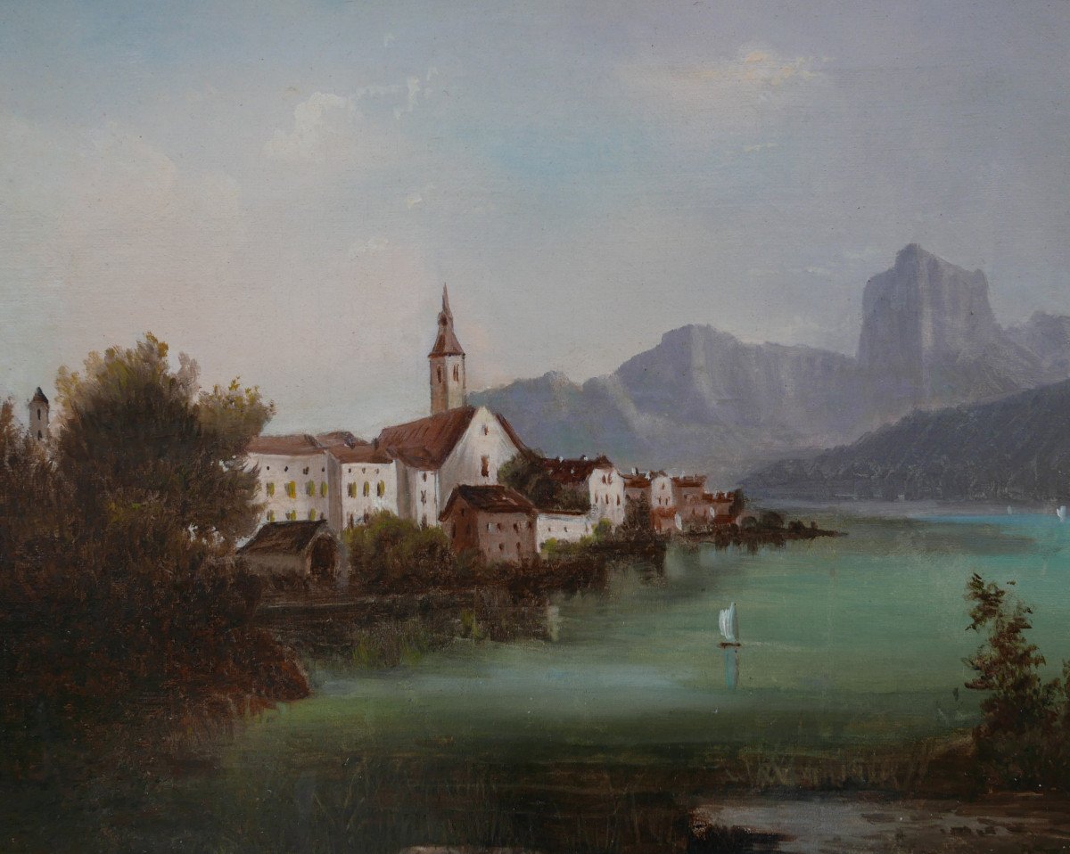 Adrien Demont Landscape Lake Traunsee Gmunden Oil/canvas 19th Century-photo-1