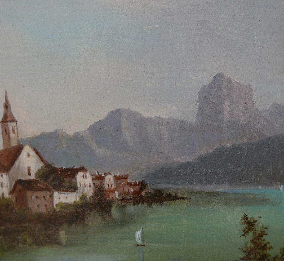 Adrien Demont Landscape Lake Traunsee Gmunden Oil/canvas 19th Century-photo-3