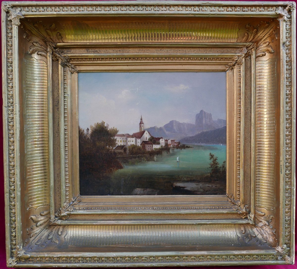 Adrien Demont Landscape Lake Traunsee Gmunden Oil/canvas 19th Century