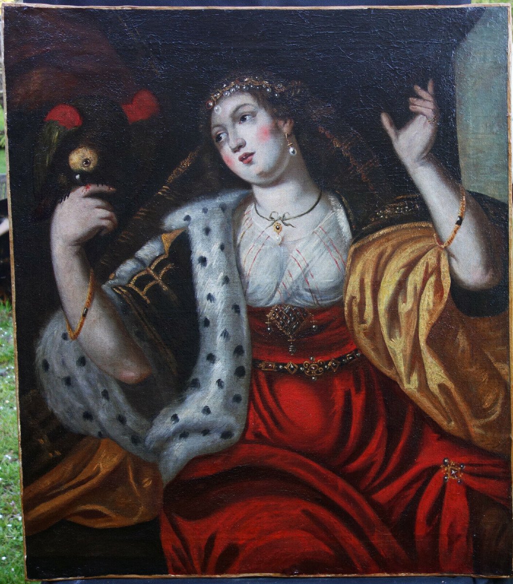 Portrait De Femme d'Après Abraham Janssens Huile/toile Du XVIIème Siècle-photo-2