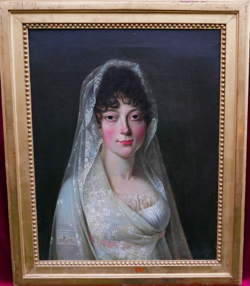 Portrait De Jeune Femme Epoque Ier Empire Huile/toile Début XIXème Siècle-photo-2