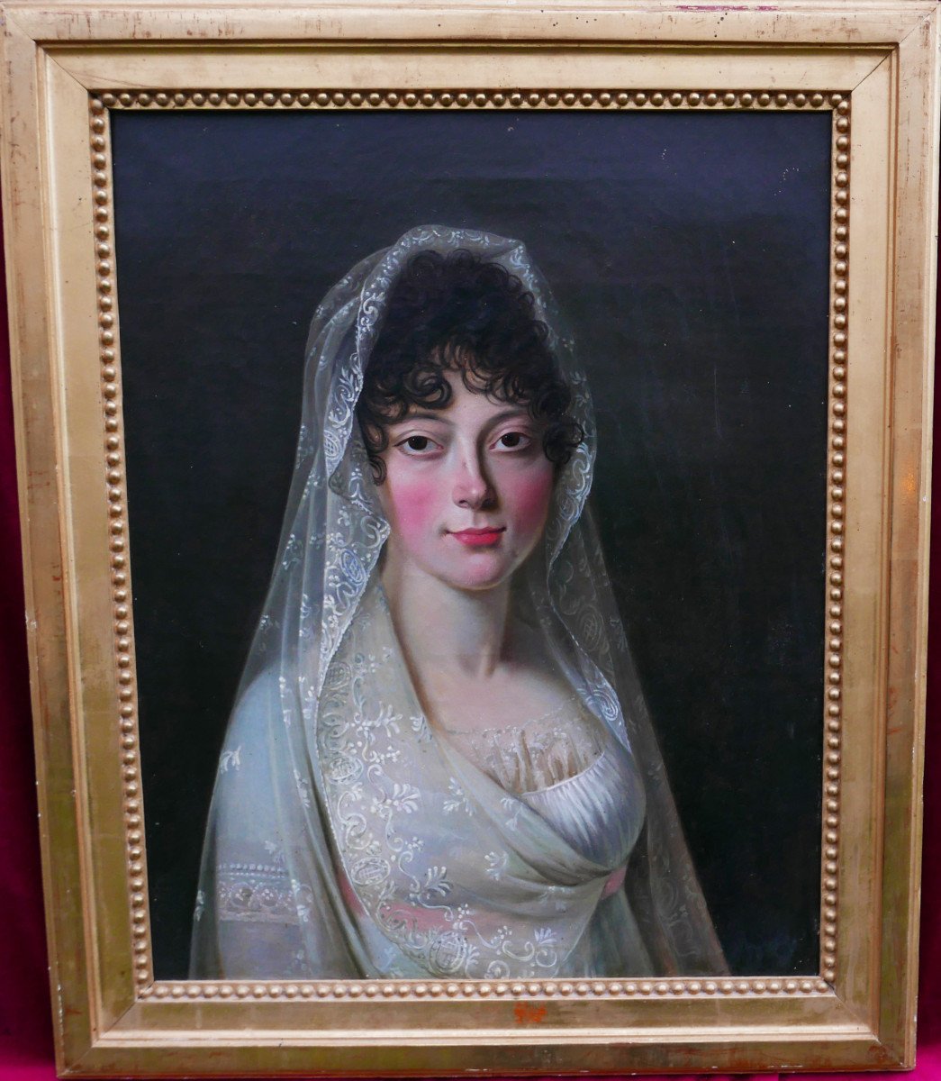 Portrait De Jeune Femme Epoque Ier Empire Huile/toile Début XIXème Siècle-photo-3