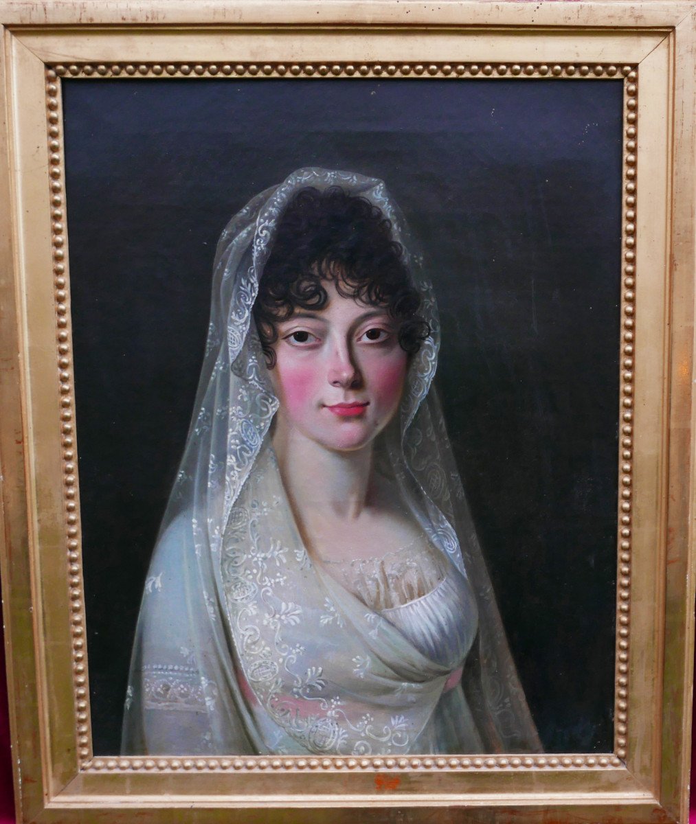 Portrait De Jeune Femme Epoque Ier Empire Huile/toile Début XIXème Siècle-photo-4