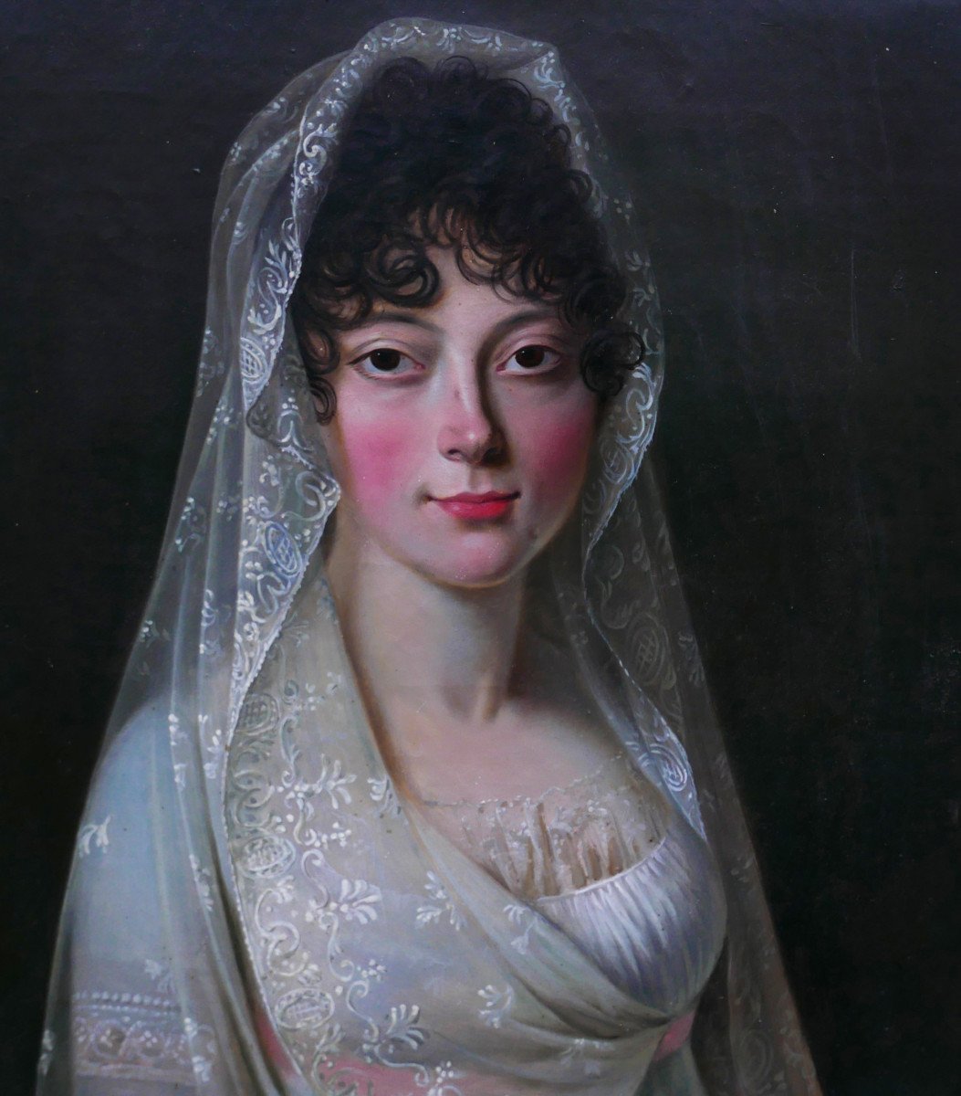 Portrait De Jeune Femme Epoque Ier Empire Huile/toile Début XIXème Siècle-photo-1