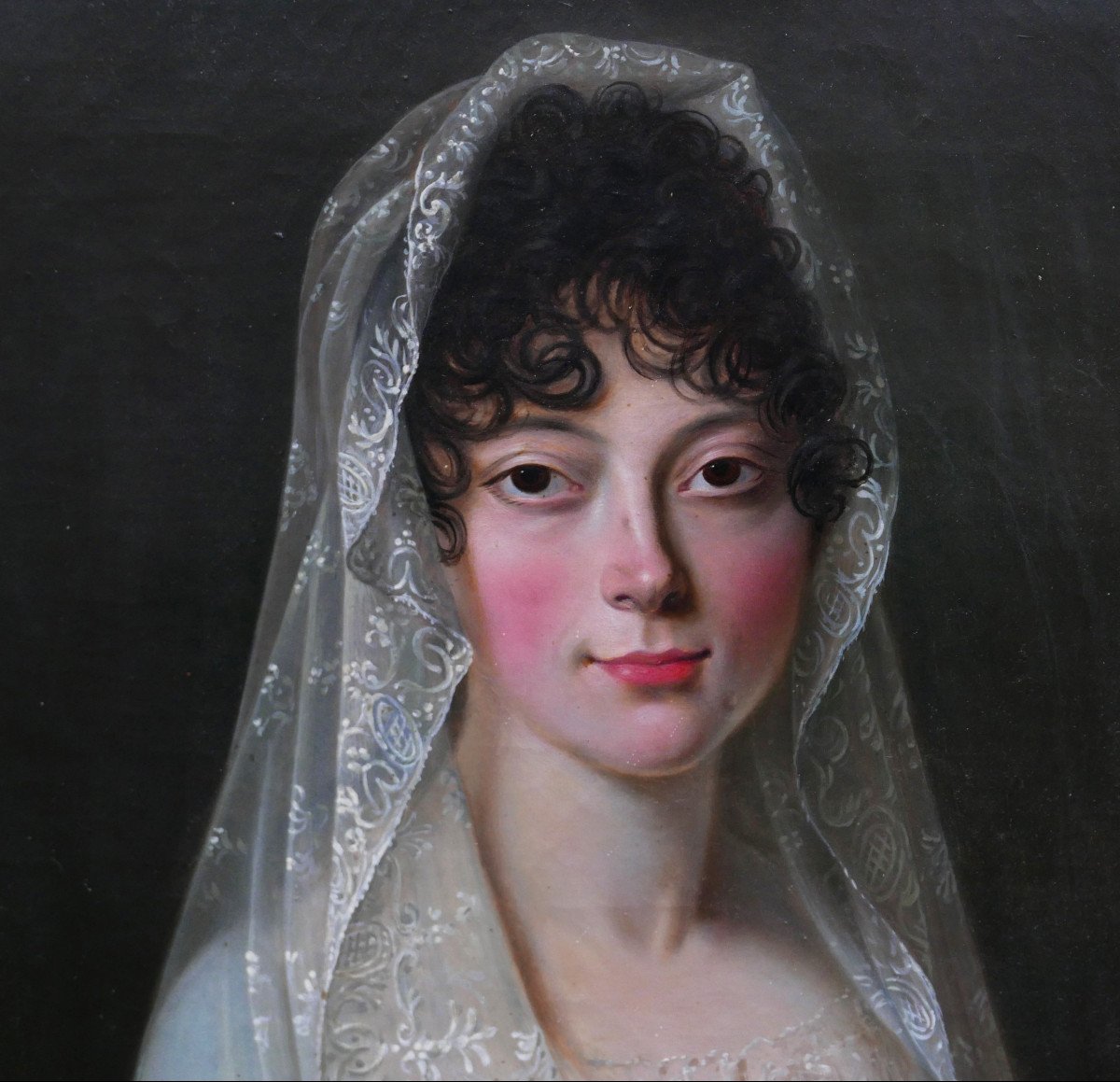 Portrait De Jeune Femme Epoque Ier Empire Huile/toile Début XIXème Siècle-photo-2