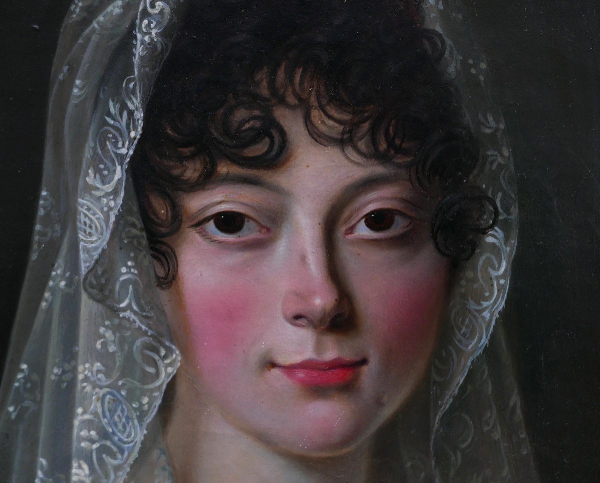 Portrait De Jeune Femme Epoque Ier Empire Huile/toile Début XIXème Siècle-photo-3