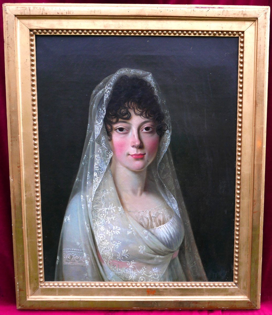 Portrait De Jeune Femme Epoque Ier Empire Huile/toile Début XIXème Siècle