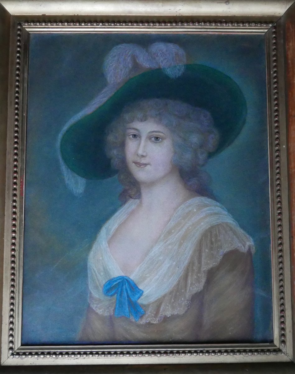 Portrait De Jeune Femme Au Chapeau Style Louis XVI Pastel Début XIXème Siècle-photo-3