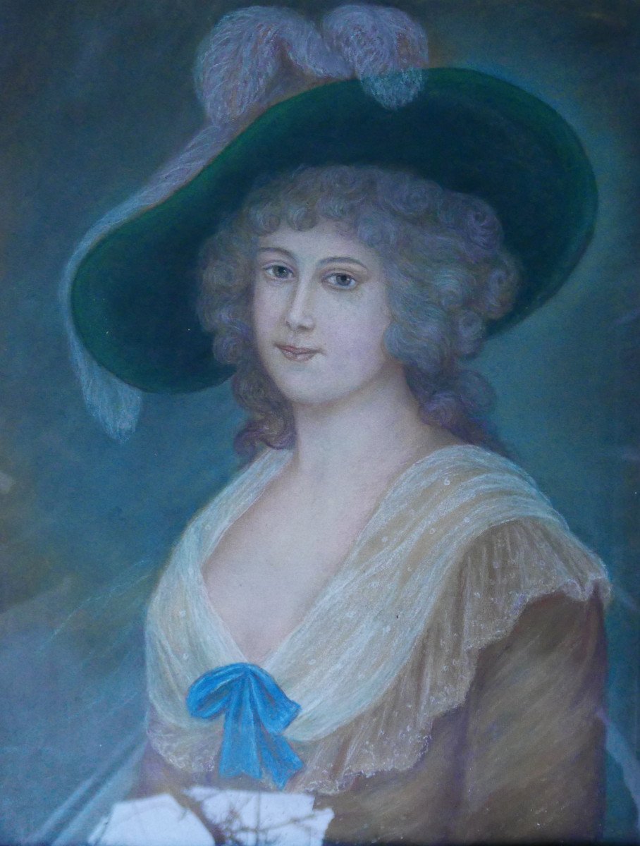 Portrait De Jeune Femme Au Chapeau Style Louis XVI Pastel Début XIXème Siècle-photo-4