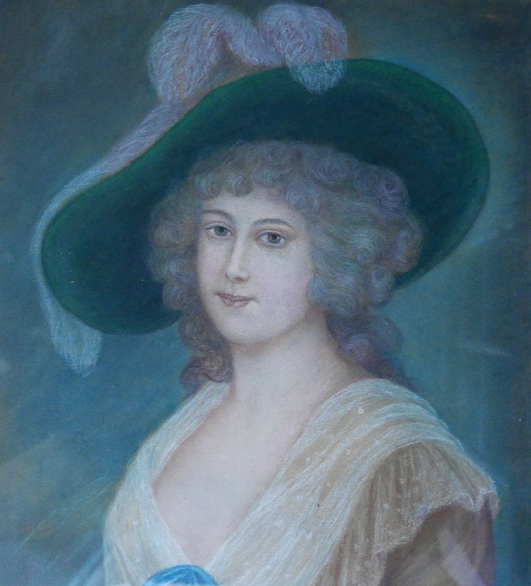 Portrait De Jeune Femme Au Chapeau Style Louis XVI Pastel Début XIXème Siècle-photo-1