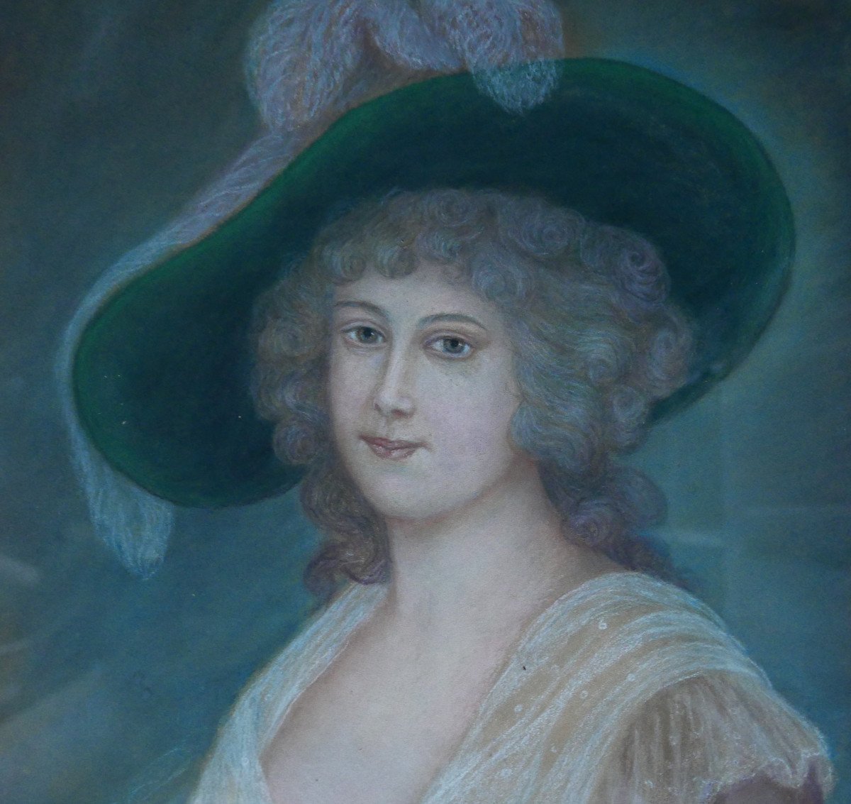 Portrait De Jeune Femme Au Chapeau Style Louis XVI Pastel Début XIXème Siècle-photo-4