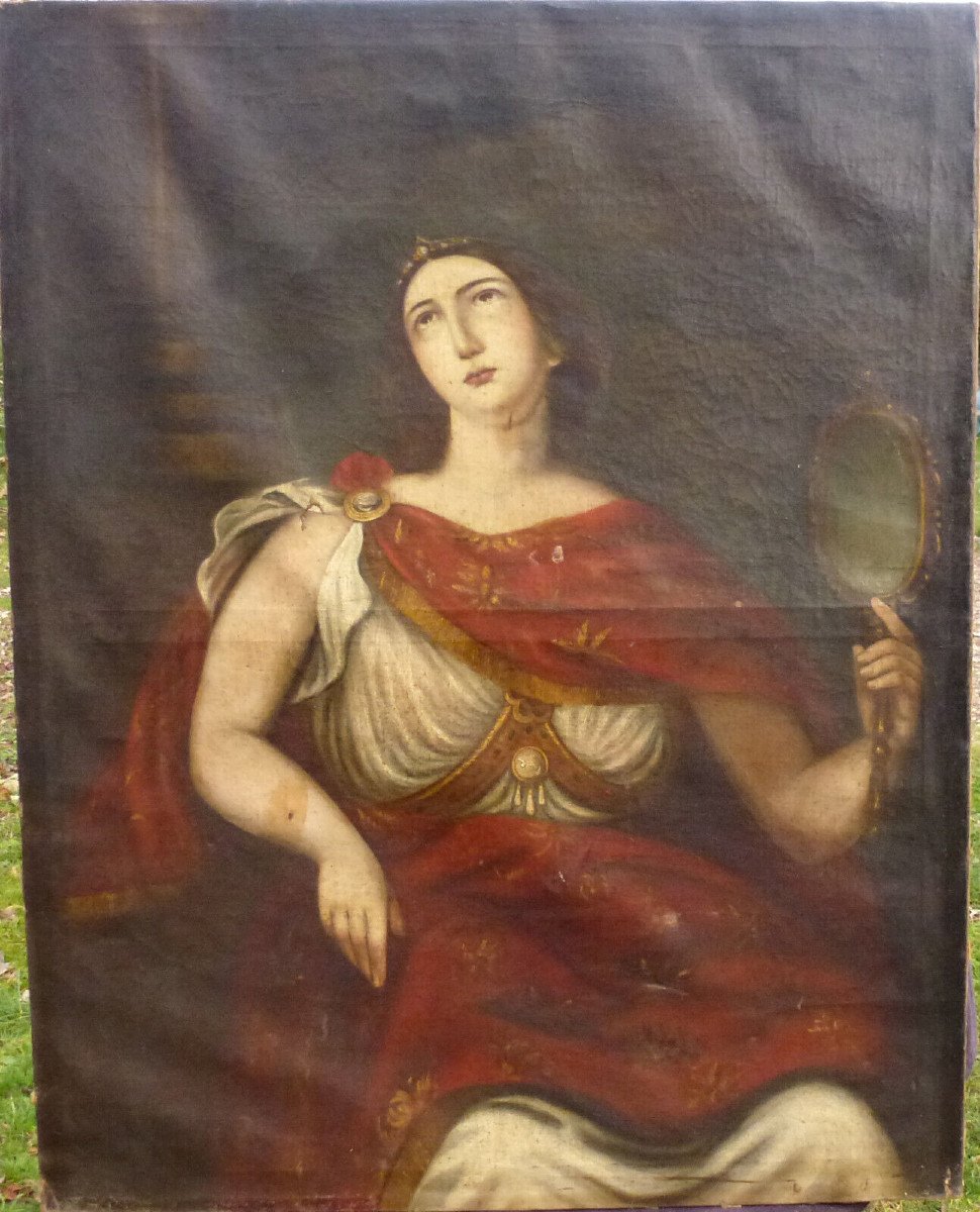 Large Portrait Of A Woman In Antique Style Oil/canvas From The End Of The 17th Early 18th Century-photo-2