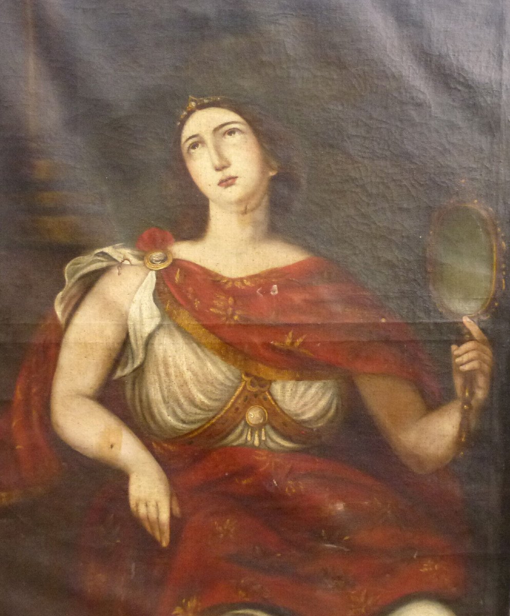 Large Portrait Of A Woman In Antique Style Oil/canvas From The End Of The 17th Early 18th Century-photo-4