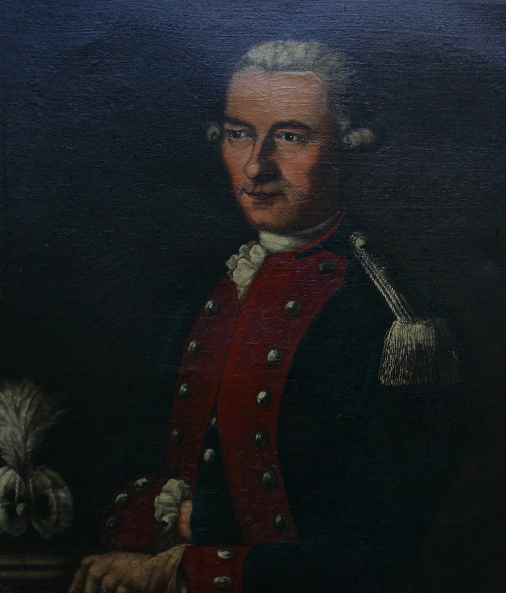 De Zobel Portrait d'Homme Officier Zeslin Huile/toile Du XVIIIème Siècle Signé-photo-4