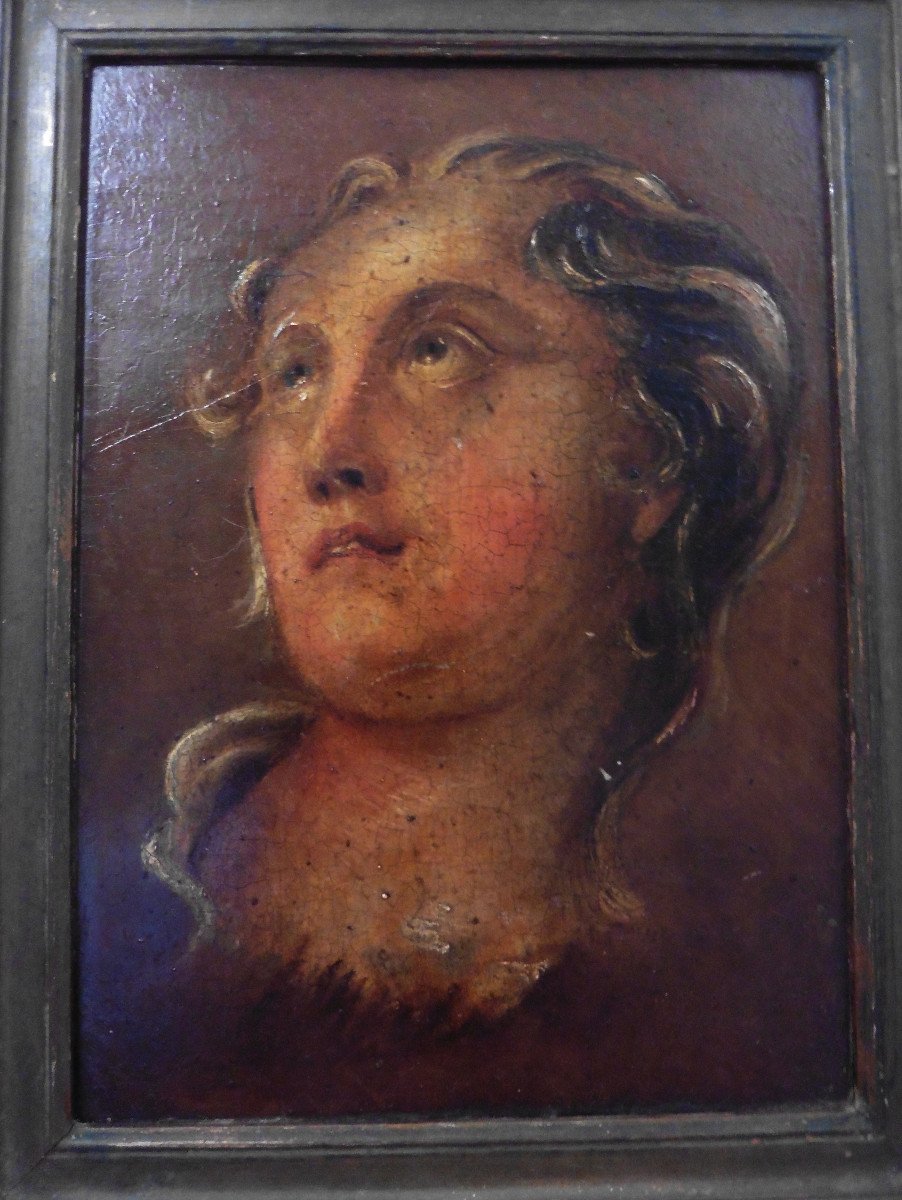 Portrait De Femme En Extase Huile/panneau Du XVIIIème Siècle