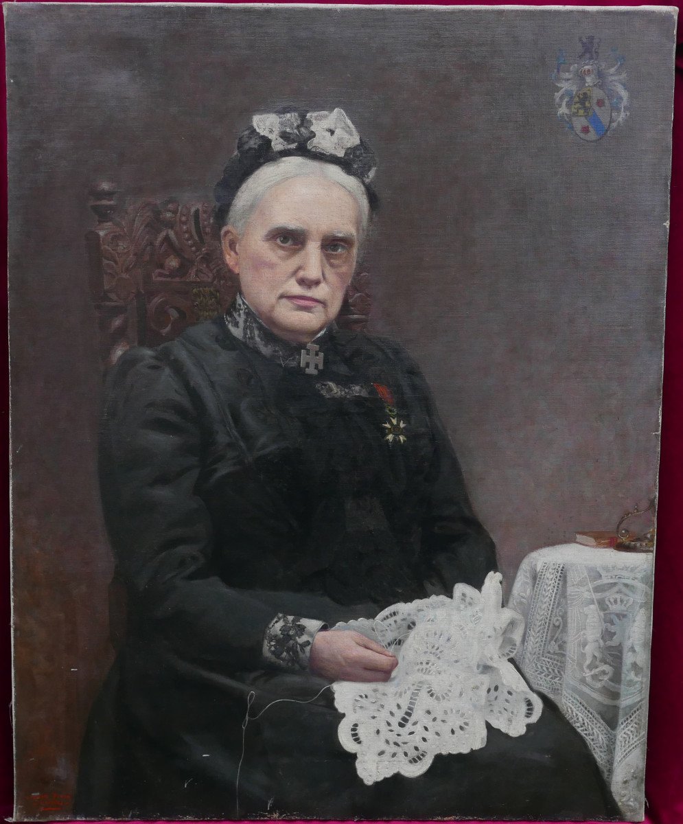 Piron Portrait De Femme Marie Benoit Huile/toile Du XIXème Siècle Signé-photo-2