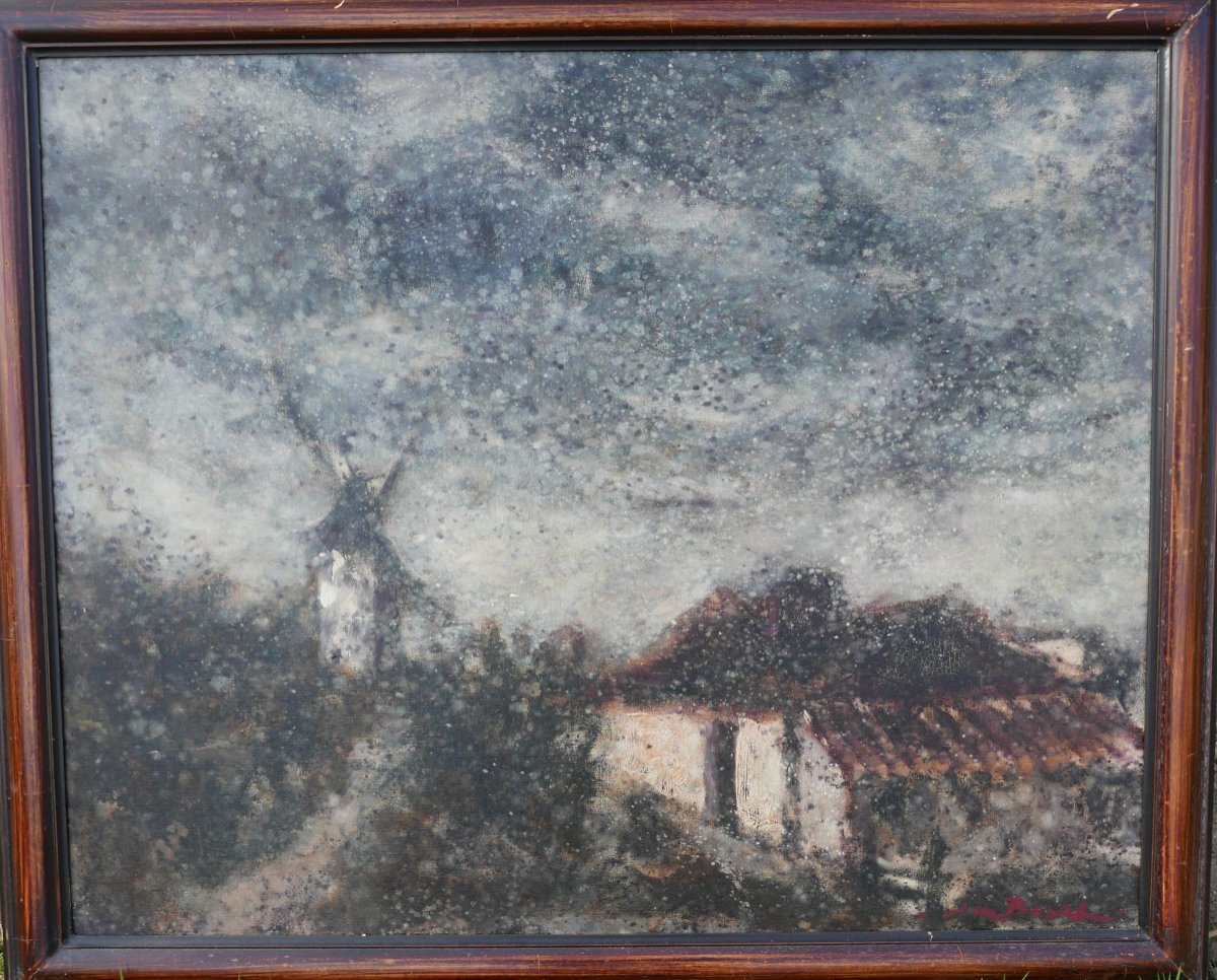 Jean Bonel Countryside Landscape Mill Oil/canvas 20th Century Signed