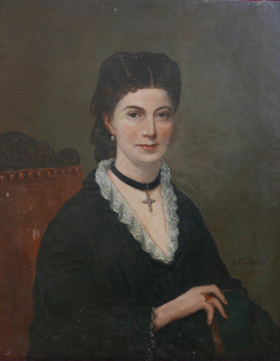 Auguste Charpentier Portrait De Femme Ecole Française Huile/toile Du XIXe Siècle-photo-2