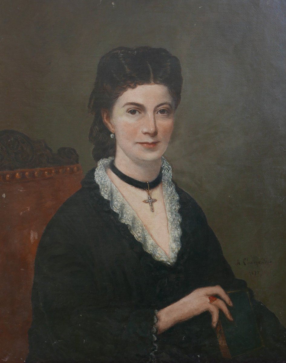 Auguste Charpentier Portrait De Femme Ecole Française Huile/toile Du XIXe Siècle-photo-3