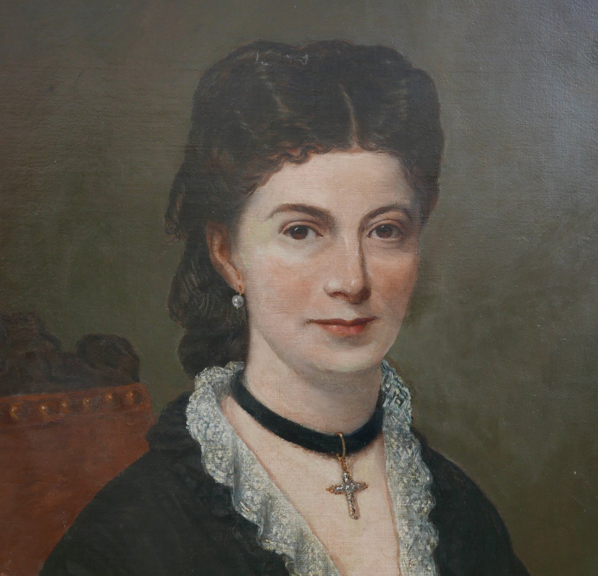 Auguste Charpentier Portrait De Femme Ecole Française Huile/toile Du XIXe Siècle-photo-1