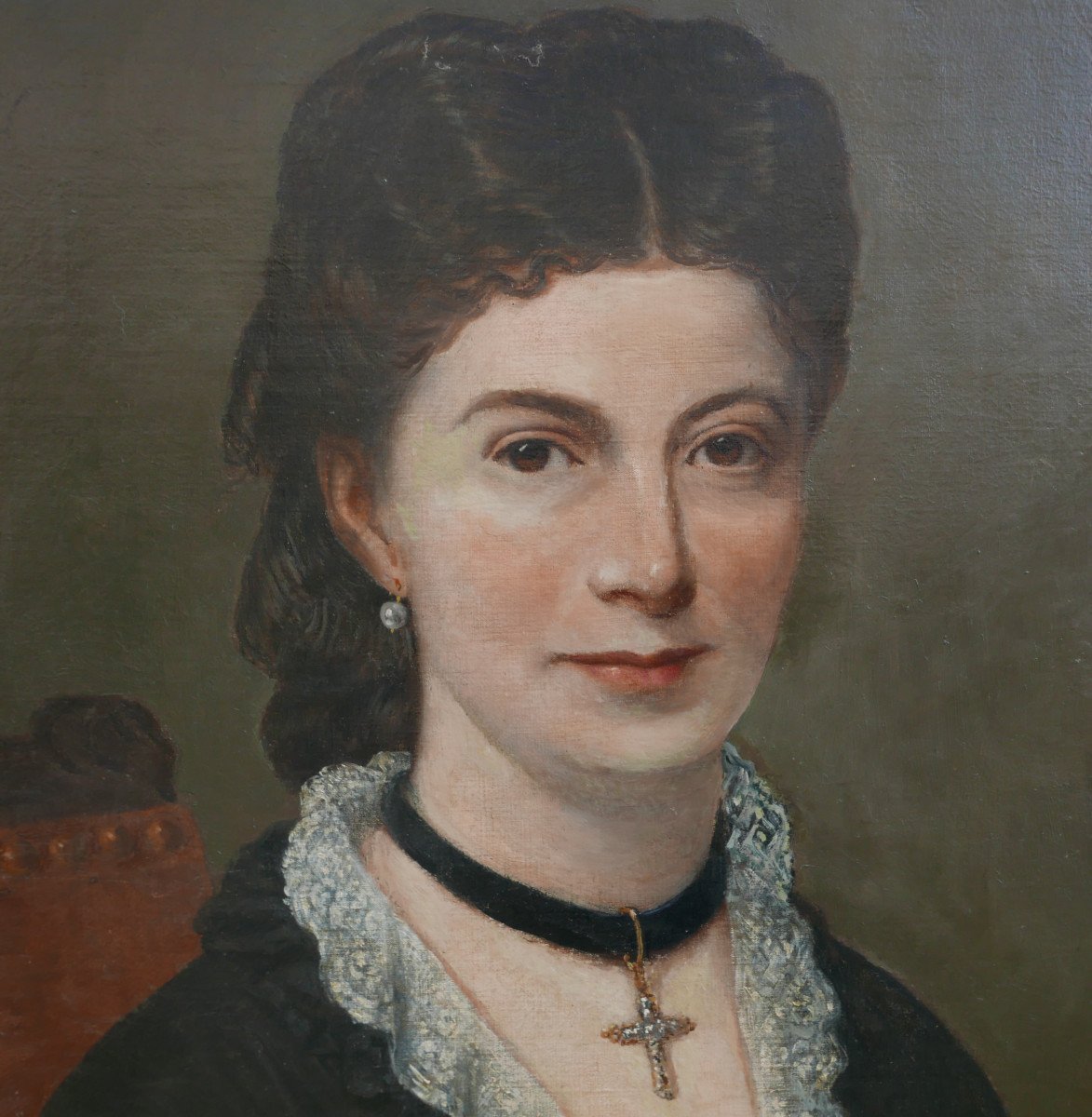 Auguste Charpentier Portrait De Femme Ecole Française Huile/toile Du XIXe Siècle-photo-2