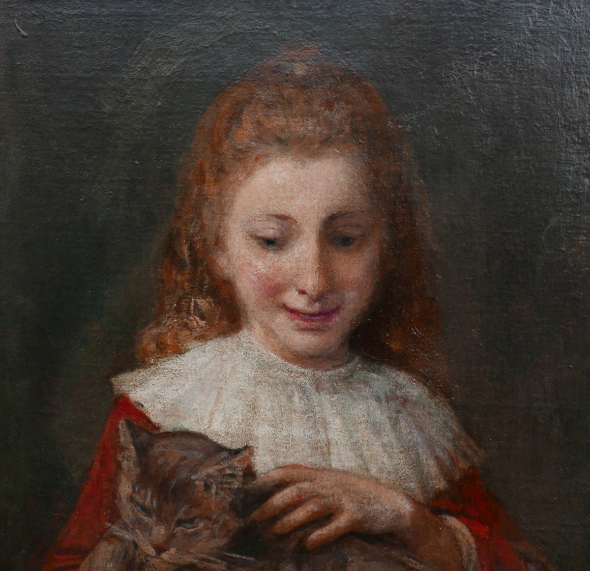 Jeanne Maillart Portrait De Jeune Fille Au Chat Huile/toile XXème Siècle Signé-photo-1