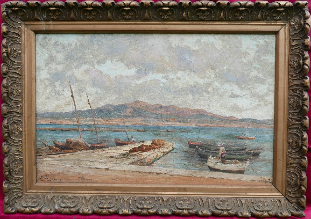 Eugène Vergez Tableau Marine Huile/toile De La Fin Du XIXème Siècle