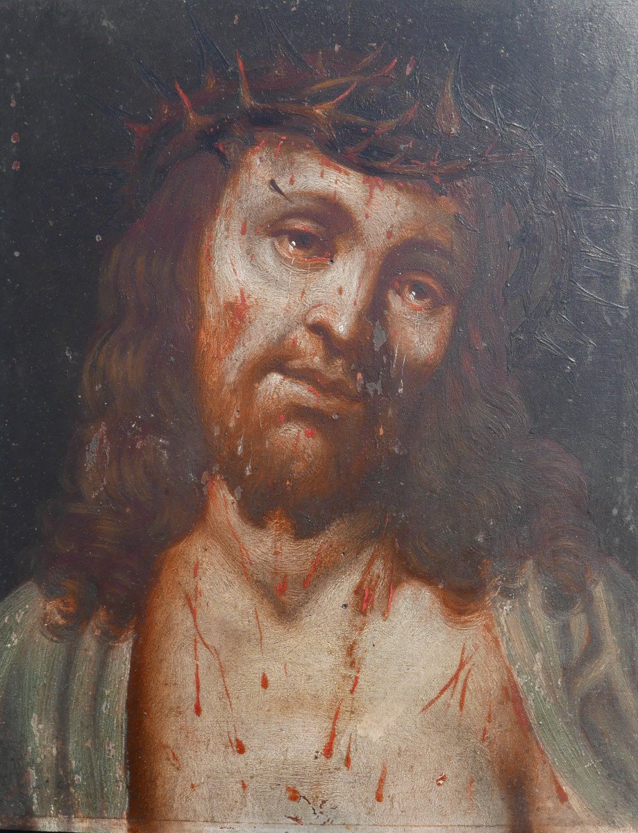 Portrait  Jesus Christ Ecce Homo Oil/panel 18th Century-photo-2