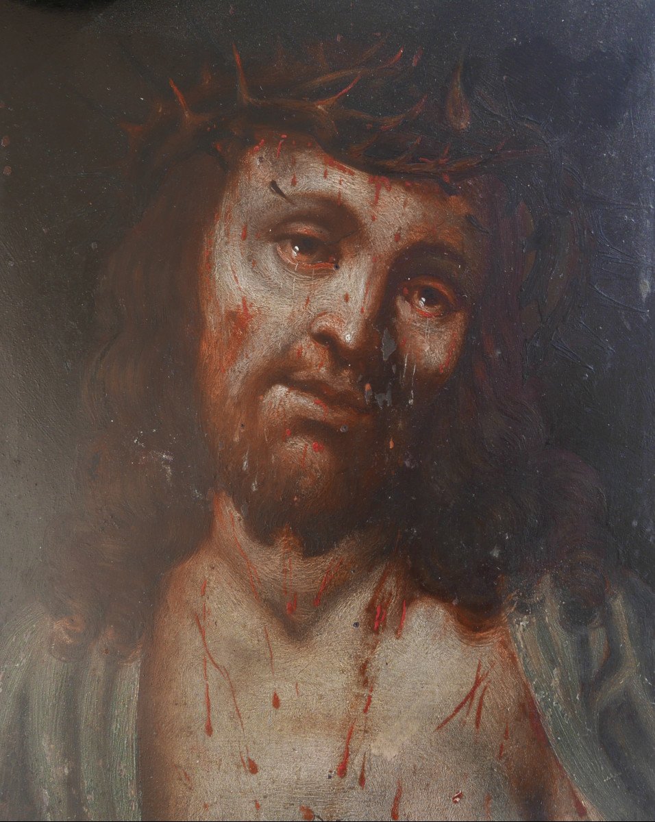 Portrait  Jesus Christ Ecce Homo Oil/panel 18th Century-photo-3