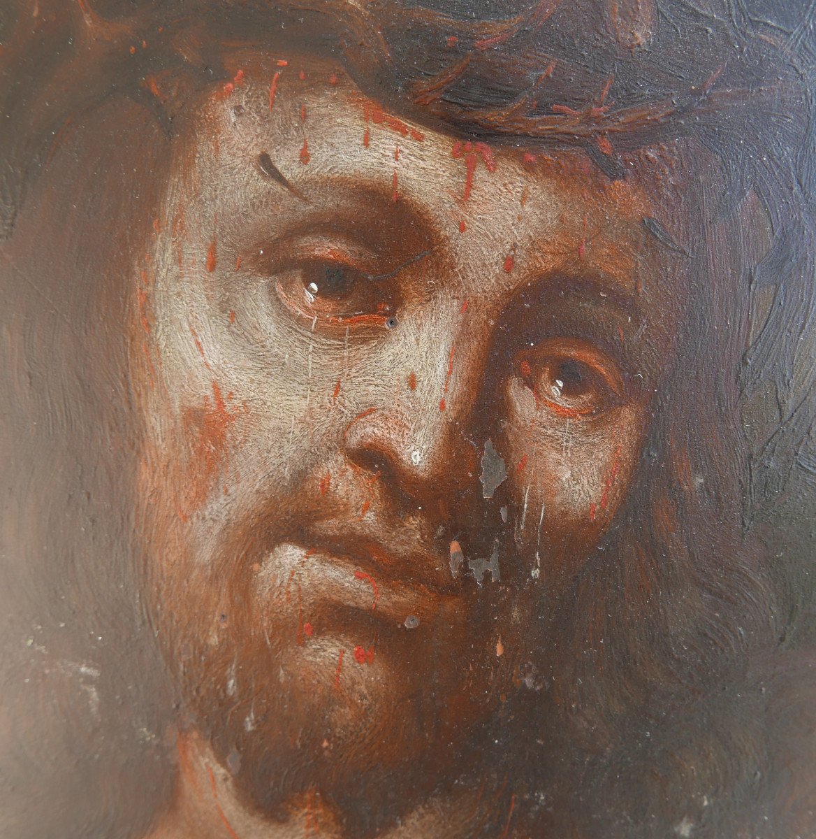 Portrait  Jesus Christ Ecce Homo Oil/panel 18th Century-photo-4