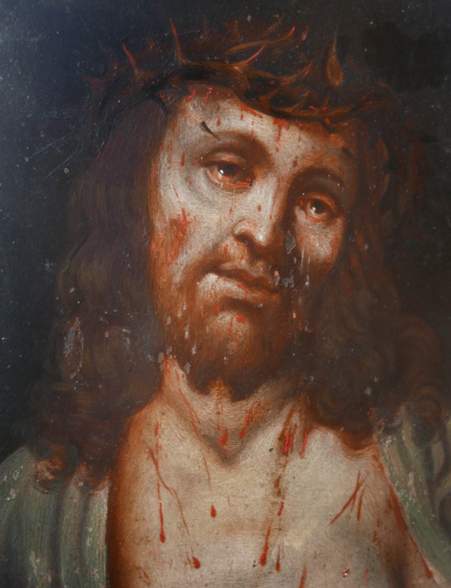 Portrait  Jesus Christ Ecce Homo Oil/panel 18th Century-photo-3