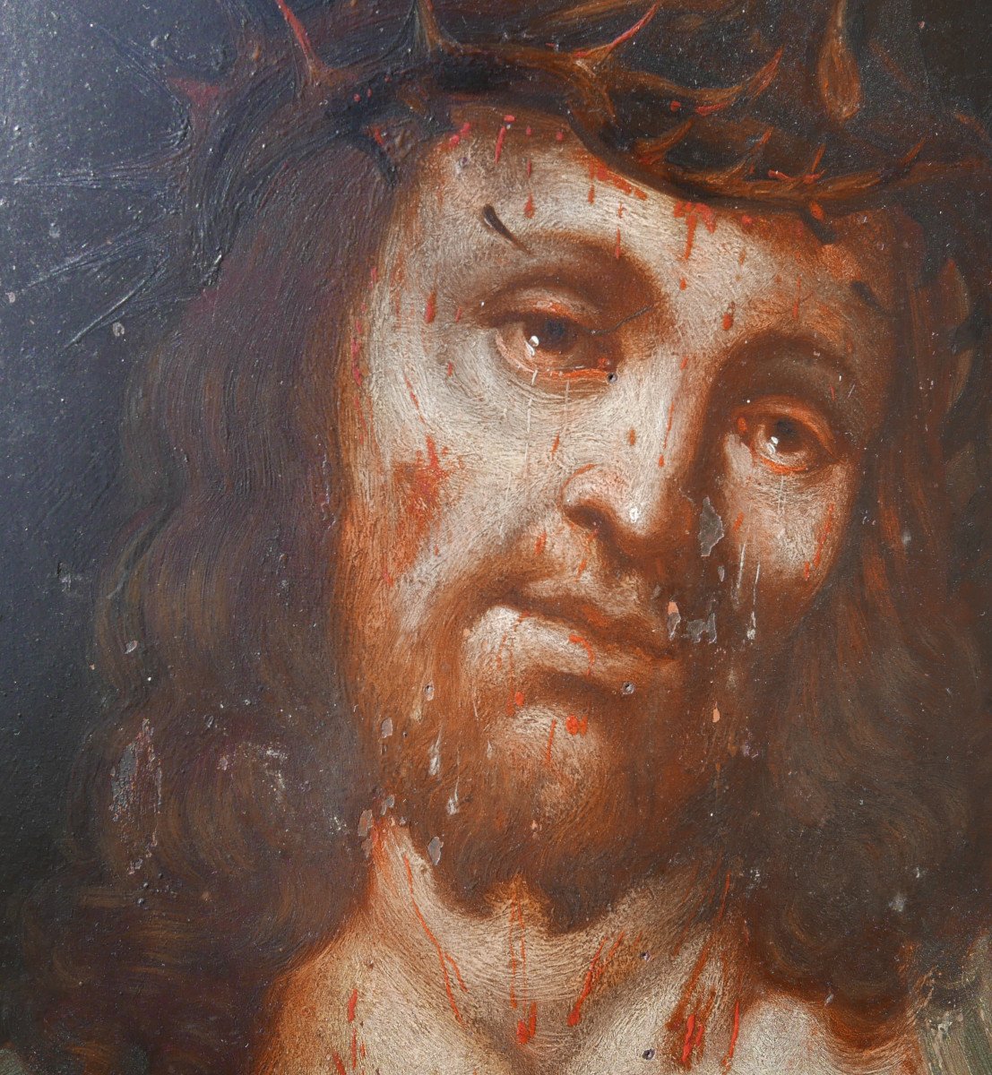 Portrait  Jesus Christ Ecce Homo Oil/panel 18th Century-photo-5