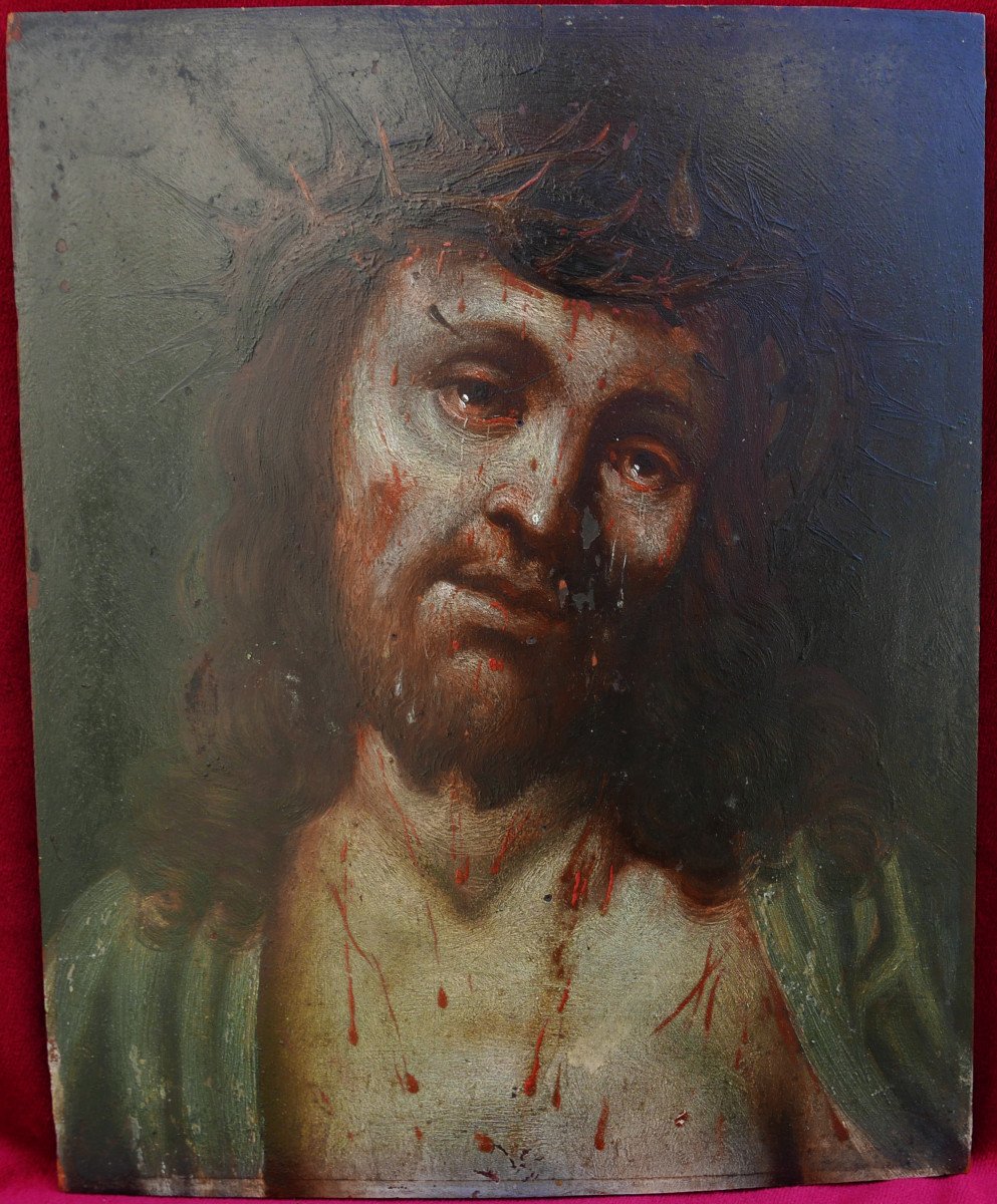 Portrait  Jesus Christ Ecce Homo Oil/panel 18th Century