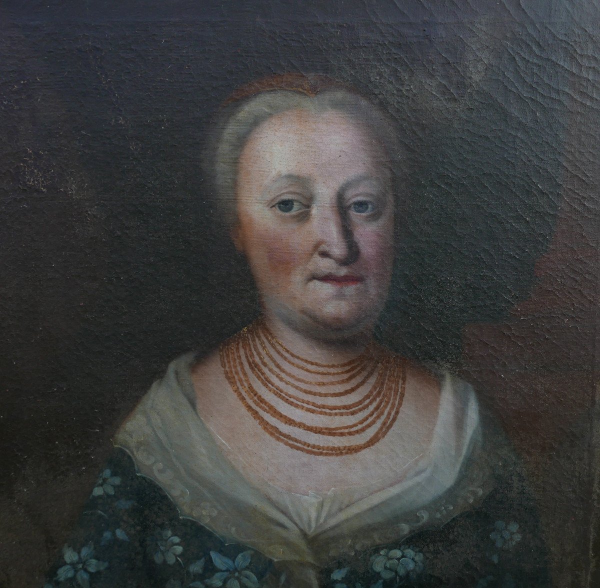 Large Portrait Of A Woman From The Louis XV Period Oil/canvas 18th Century-photo-3