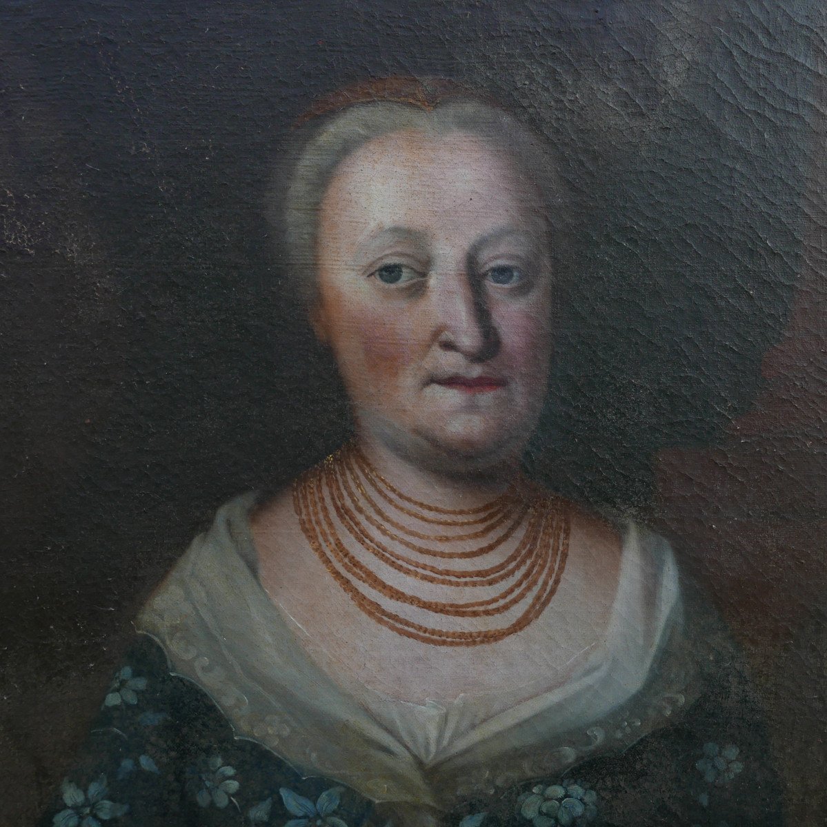 Grand Portrait d'Une Femme d'Epoque Louis XV Huile/toile Du XVIIIème Siècle-photo-4