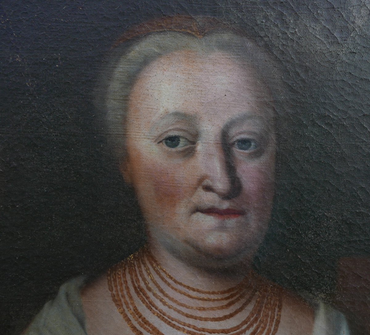 Grand Portrait d'Une Femme d'Epoque Louis XV Huile/toile Du XVIIIème Siècle-photo-1