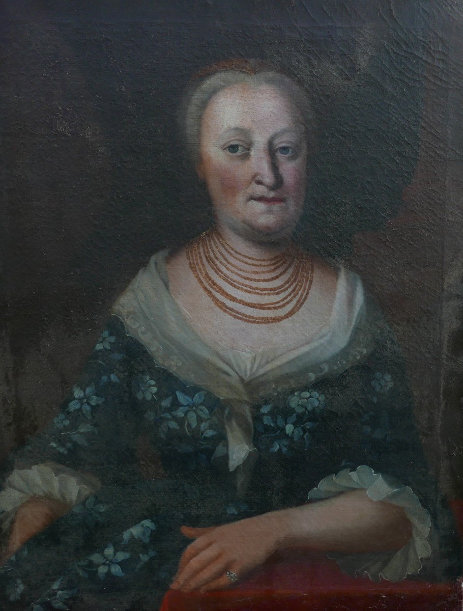 Large Portrait Of A Woman From The Louis XV Period Oil/canvas 18th Century