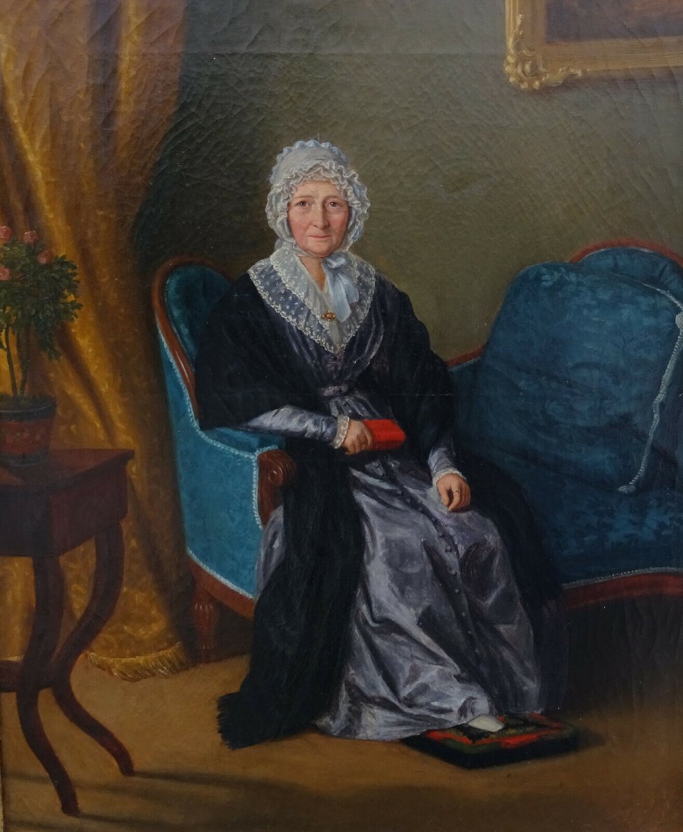 Portrait De Femme d'Epoque Charles X Huile/toile Du Début Du XIXème Siècle-photo-3