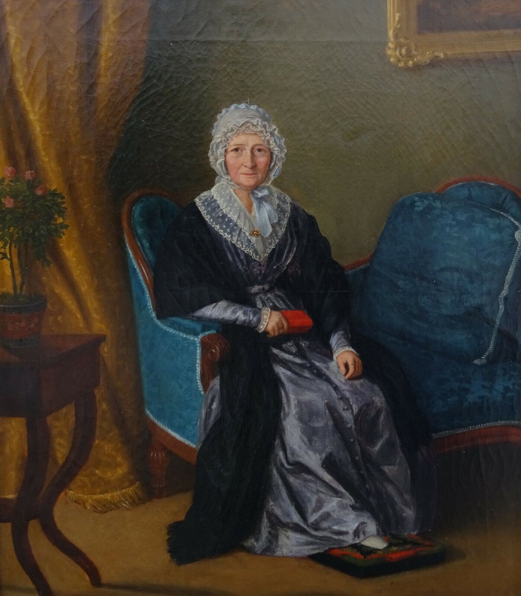 Portrait De Femme d'Epoque Charles X Huile/toile Du Début Du XIXème Siècle-photo-4